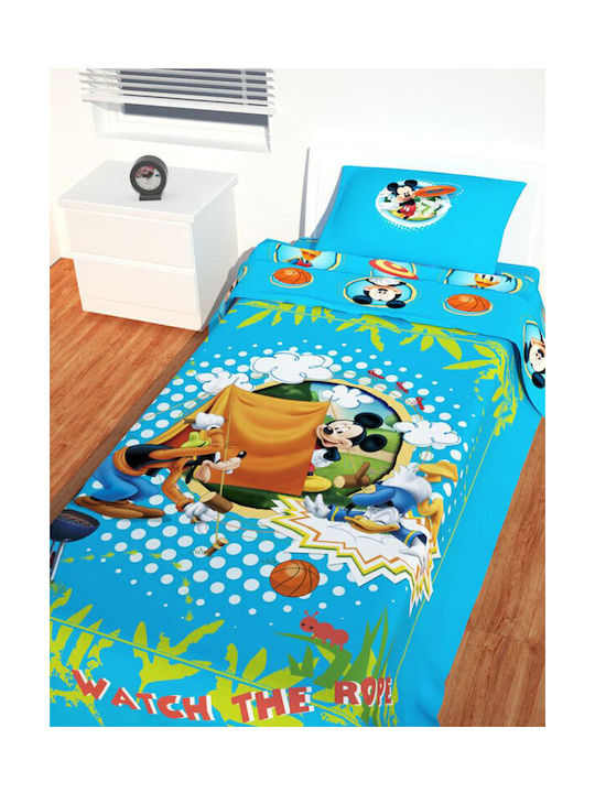 Disney Mickey's Camp Out Set Kids Duvet Cover Single with Pillowcase Cotton Carnation 165x260cm