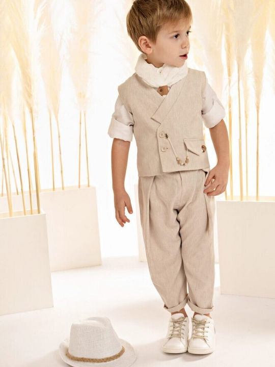 Baby Bloom Boys Baptism Suit with Vest Beige