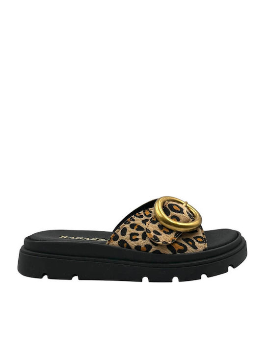 Δερμάτινα Γυναικεία Ανατομικά Σανδάλια Black Animal Print
