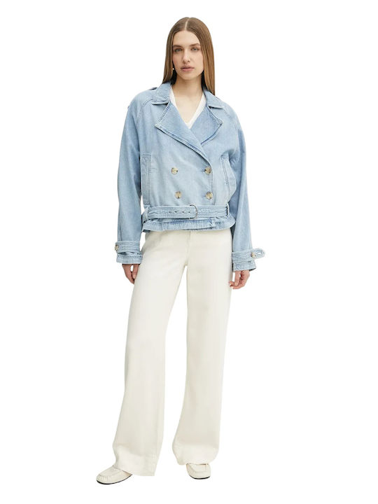 Κοντό Γυναικείο Τζιν Μπουφάν Light Aged Denim