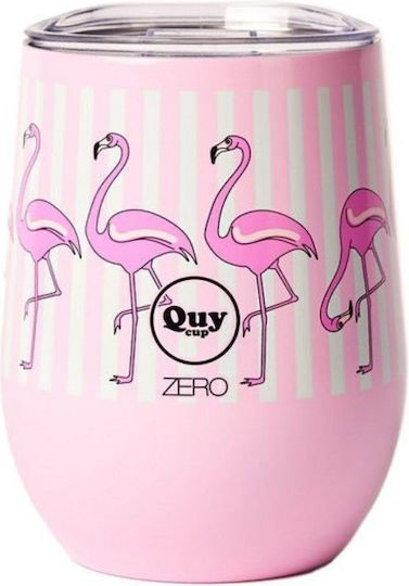 QuyCup Ποτήρι Θερμός Ανοξείδωτο / Πλαστικό BPA Free 300ml Flamingo με Καλαμάκι