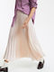Satin Plisat Maxi Fustă Bej