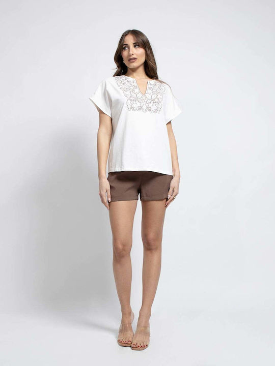 Women's Blouse Cotton Short Sleeve White