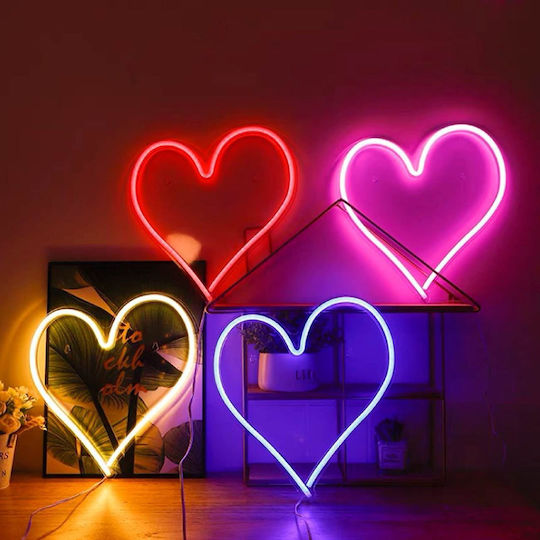 Neon Led Lamp Heart Shape Fuchsia Color Usb Powered Dimensions 36.3x29cm