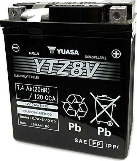 Yuasa Closed Type Motorcycle Battery 120A with Capacity 7.4Ah and 130Wh