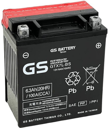 GS Motorcycle Battery YTX7L-BS 100A with Capacity 6Ah