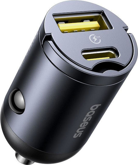 Baseus Tiny Star Mini Φορτιστής Αυτοκινήτου 30W 3.5A με Θύρες: 1xUSB 1xType-C Μαύρο Χρώμα