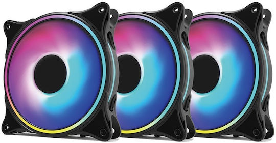ProGaming 103497 Ventilator Pentru Carcasă 120mm (1800rpm / 62cfm) cu Iluminare ARGB și Conexiune 4-Pin PWM 3 Bucăți