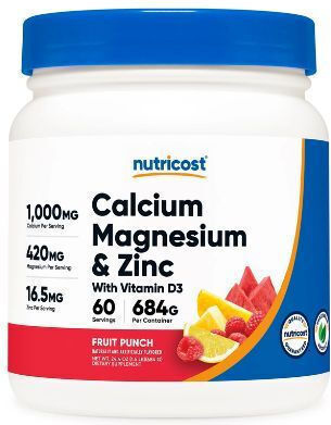 Calcium Magnesium & Zinc +vitamin D3 Powder Fruit Punch X 325g Nutricost