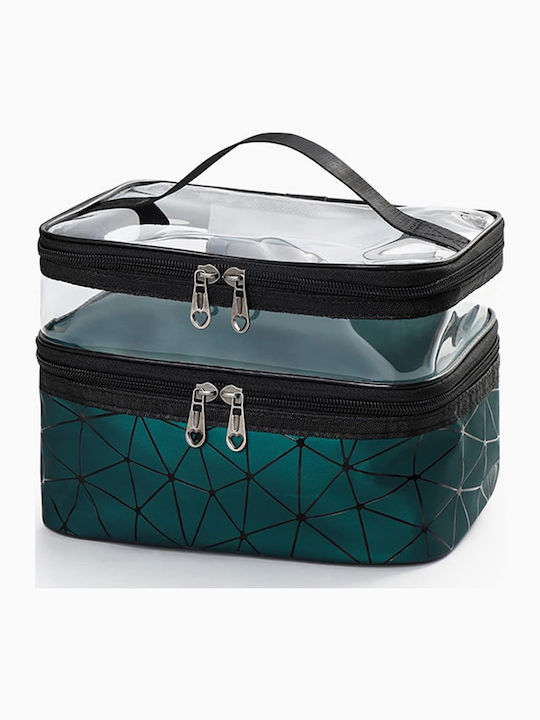 Cosmetic Perfume Organizer Bag Tecos Handle Ideal Travel Checked Luggage Jade Green 2 Compartments
