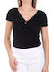 Damen Bluse mit V-Ausschnitt Black