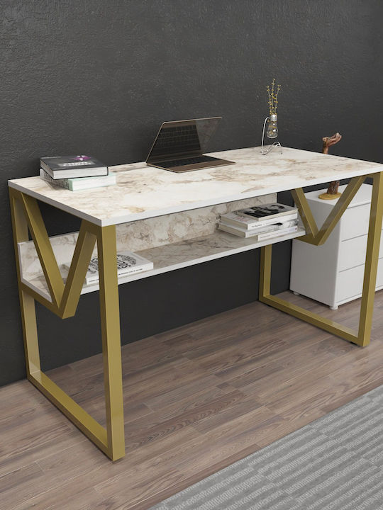 Desk Wooden Marble Effect White 120x60x72.8cm