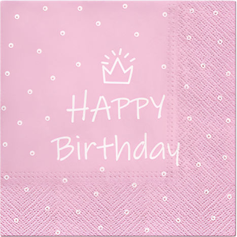 Pink Birthday Crown Napkins 20 Pcs