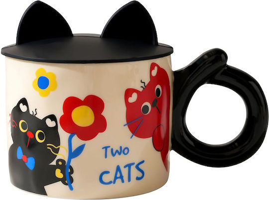 Etoile Two Cats Κούπα Κεραμική με Καπάκι 350ml