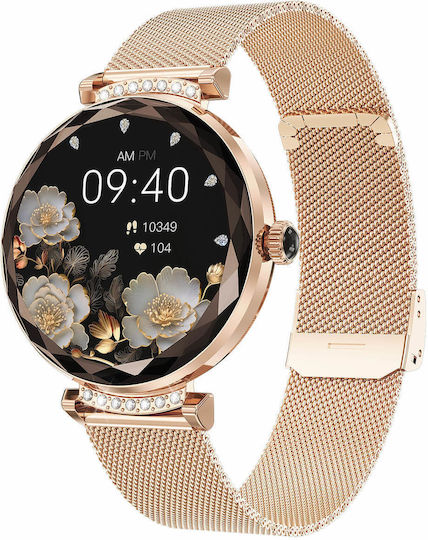 Microwear NX7 Pro Stainless Steel 38mm Smartwatch με Παλμογράφο (Gold Steel)