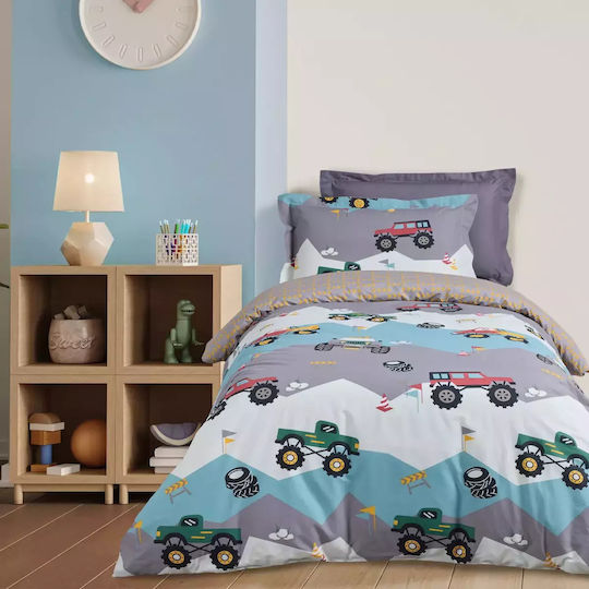Das Home Комплект чаршафи Единично от Памук и Полиестер Green, Grey 170x260см 3бр