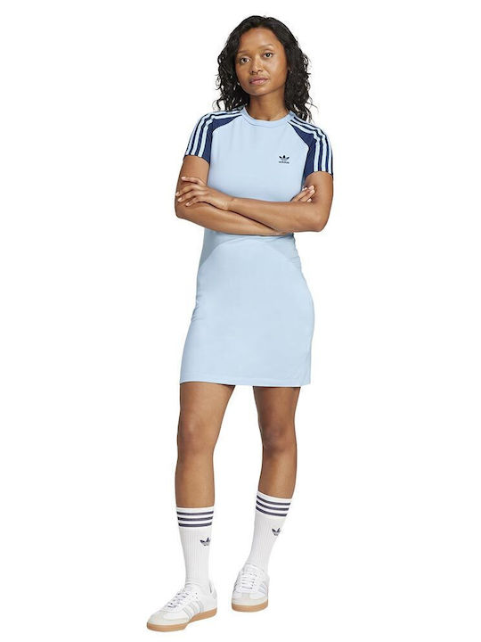 Adicolor 3-Stripes Summer Mini Athletic Dress Short Sleeve Light Blue