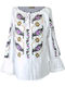Bluza Damă Bumbac Mânecă Lungă Floral Alb Violet