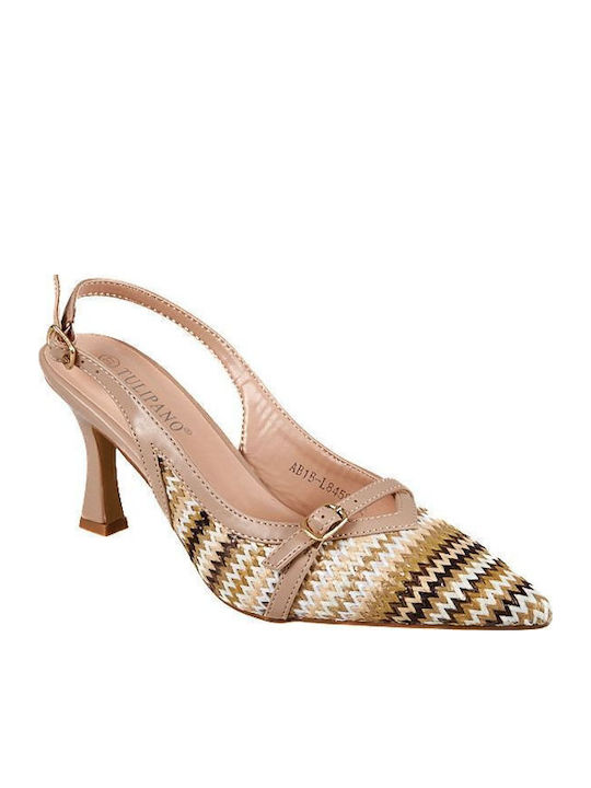 Pumps mit Riemchen & hoher Absatz Beige