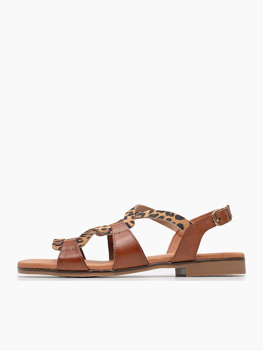 Eva Frutos Leder Flache Sandalen für Damen Brau...