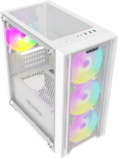 ProGaming ARROW Gaming Mini Tower Κουτί Υπολογιστή με Πλαϊνό Παράθυρο και RGB Φωτισμό Λευκό