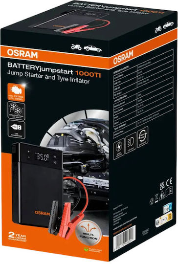 Osram 1000TI Φορητός Εκκινητής Μπαταρίας Αυτοκινήτου 12000mAh με Power Bank / USB / Φακό 12V