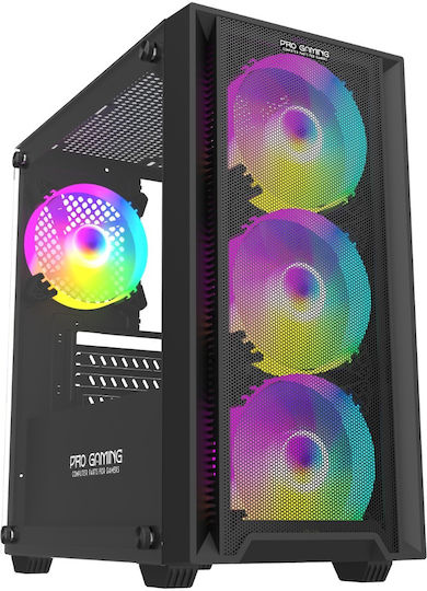ProGaming ARROW Gaming Mini-Turm Computergehäuse mit Seitenfenster und RGB-Beleuchtung Schwarz