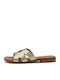 Leather Women's Flat Sandals in Gold Color