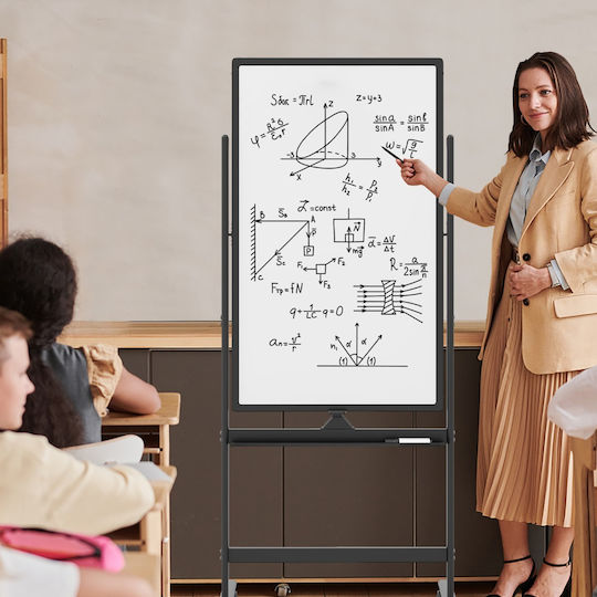 Costway Magnetic Tablă marker Tablă de seminar Pe roți 68x56cm