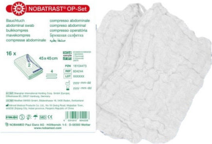 Laparotomy Sponge White Cord Nobatrast 45 x 45cm 4ply X-ray 2pcs