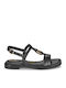 Ariany Leather Women's Flat Sandals with Strap in Black Color