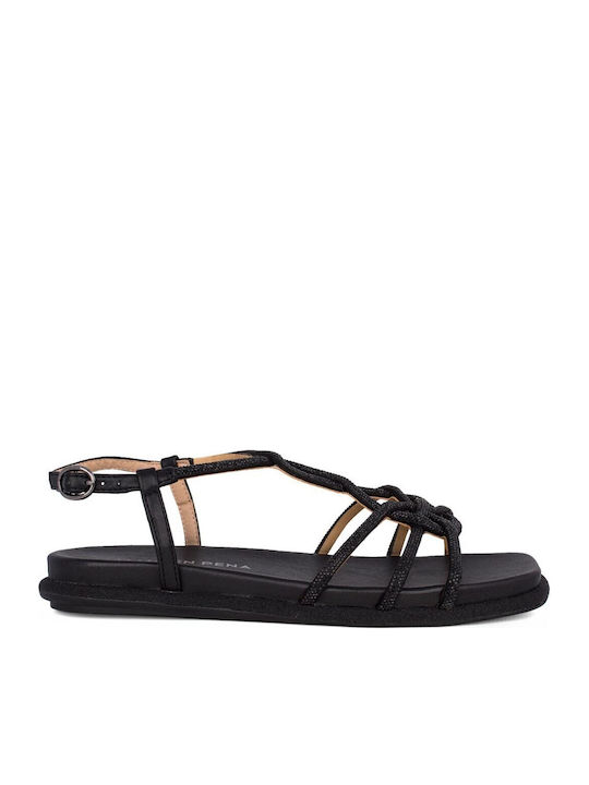 Alma en Pena Leather Women's Flat Sandals in Bl...