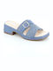 Mules with Chunky Low Heel in Blue Color