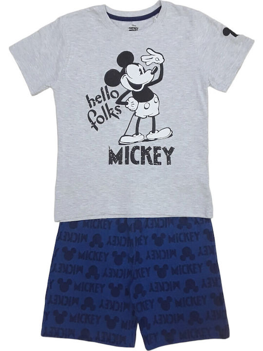 Disney Παιδική Πιτζάμα Καλοκαιρινή Βαμβακερή Γκρι Mickey