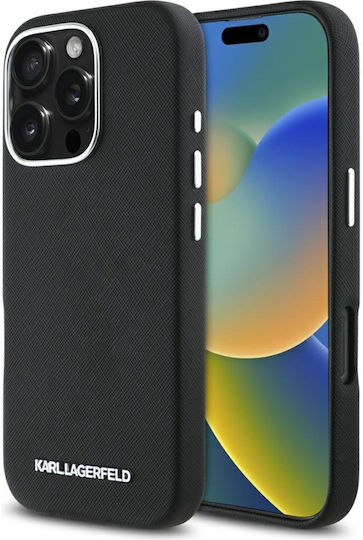 Karl Lagerfeld Saffiano Vollständig Umschlossene Verlängerte Metall-Logo Magsafe Hülle iPhone 16 Pro Schwarz