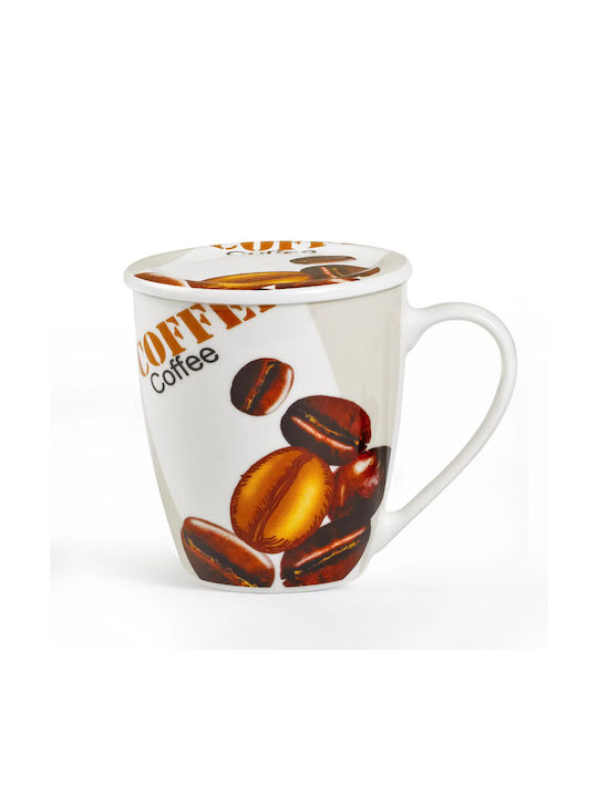 Karvounis Mug from Porcelain with Lid Multicolored 360ml