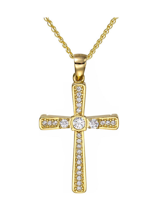 Papoulidis Jewellery Γυναικείος Χρυσός Σταυρός 14Κ Διπλής Όψης χωρίς Αλυσίδα