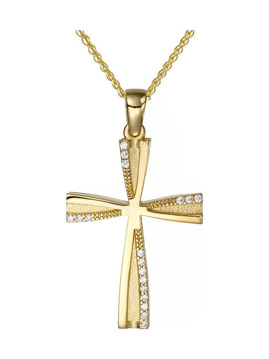 Papoulidis Jewellery Γυναικείος Χρυσός Σταυρός 14Κ Διπλής Όψης χωρίς Αλυσίδα