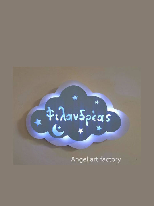Children's Wooden Wall Light "Double Cloud" Name