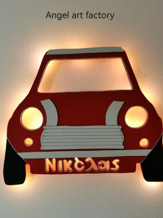 Παιδικό Ξύλινο Φωτιστικό Τοίχου "mini Cooper" Όνομα
