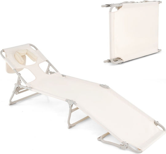 Costway Beige Foldable Metallic Beach Sunbed with Pillow