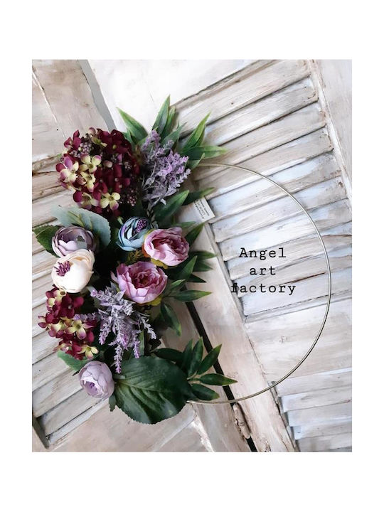 Decorative Metal Wreath "Burgundy-Pastel Flowers"
