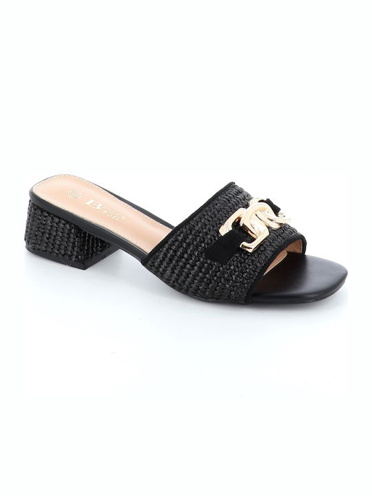 B-Soft Mules with Chunky Low Heel in Black Color