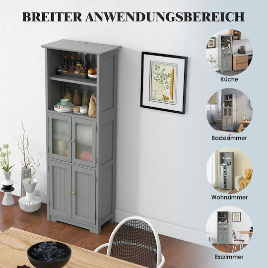 Costway Tall White Gray Storage Cabinet 163 cm Adjustable Shelves Glass Doors Bathroom Kitchen or Living Room Jv10642gr