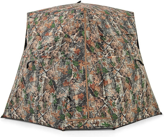 Costway Camping Tent Khaki for 3 People 249x211x175cm 360° Panoramic View and Silent Windows