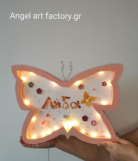 Lustră de Perete din Lemn pentru Copii "Fluture Floare" Nume