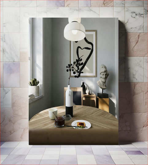 Modern Breakfast Corner With Abstract Art And Ancient Bust Μοντέρνα Γωνιά Πρωινού Με Αφηρημένη Τέχνη Και Αρχαία Προτομή