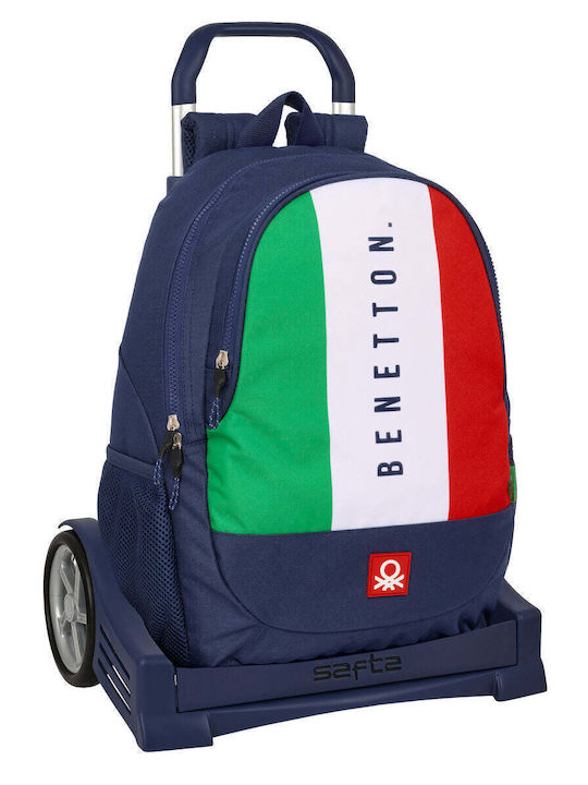 Benetton Flag School Bag Trolley Elementary, Elementary Blue with Water Bottle Holder