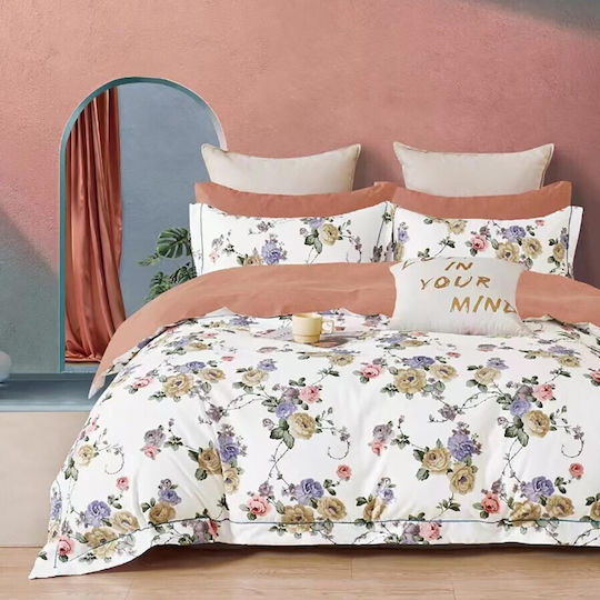 Pucioasa Bettbezug-Set Doppelbett mit 2 Kissenbezügen & 1 Bettlaken 200x230 Rose