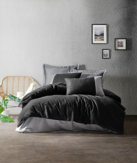 Cotton Box Bettbezug-Set Baumwolle Doppelbett mit 2 Kissenbezügen & 1 Bettlaken 200x220 Schwarz